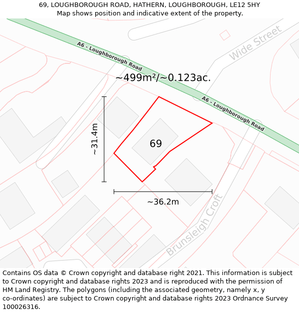 69, LOUGHBOROUGH ROAD, HATHERN, LOUGHBOROUGH, LE12 5HY: Plot and title map