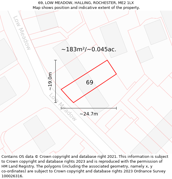 69, LOW MEADOW, HALLING, ROCHESTER, ME2 1LX: Plot and title map