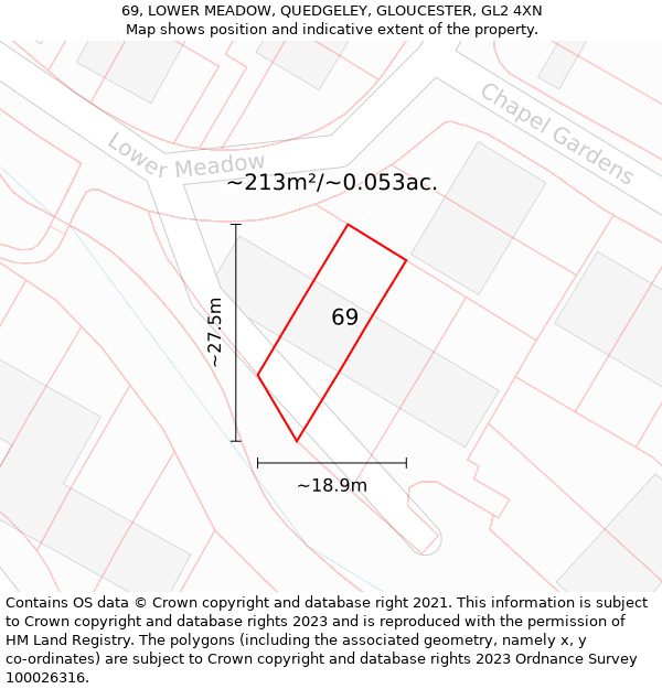 69, LOWER MEADOW, QUEDGELEY, GLOUCESTER, GL2 4XN: Plot and title map