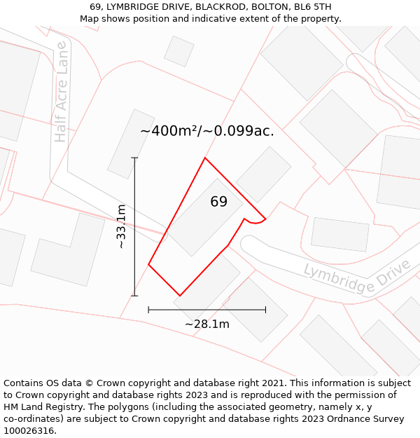 69, LYMBRIDGE DRIVE, BLACKROD, BOLTON, BL6 5TH: Plot and title map