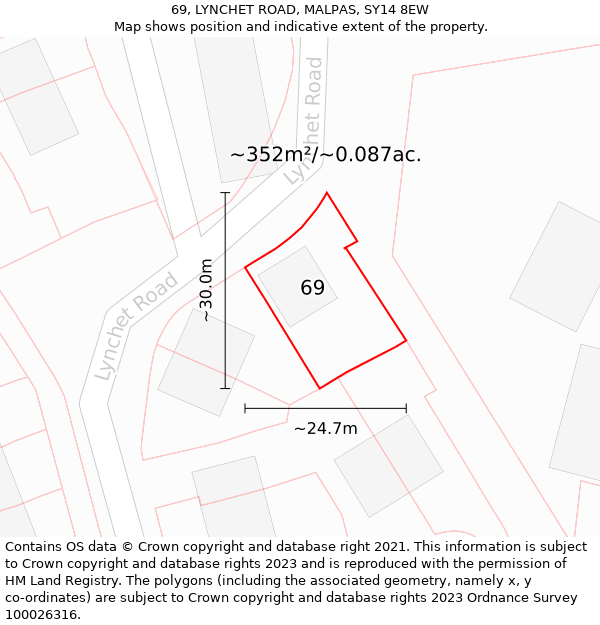 69, LYNCHET ROAD, MALPAS, SY14 8EW: Plot and title map