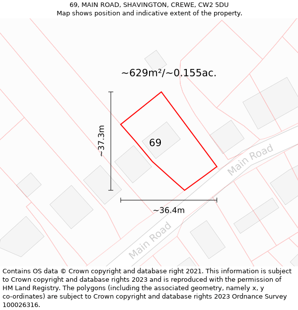 69, MAIN ROAD, SHAVINGTON, CREWE, CW2 5DU: Plot and title map