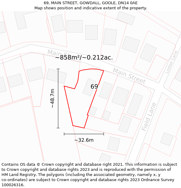 69, MAIN STREET, GOWDALL, GOOLE, DN14 0AE: Plot and title map