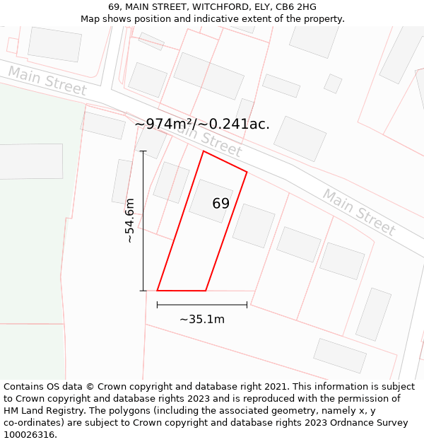 69, MAIN STREET, WITCHFORD, ELY, CB6 2HG: Plot and title map