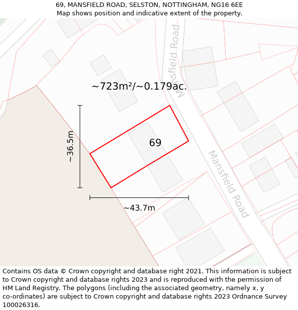 69, MANSFIELD ROAD, SELSTON, NOTTINGHAM, NG16 6EE: Plot and title map