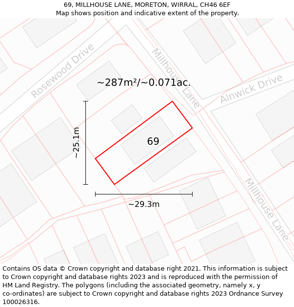 69, MILLHOUSE LANE, MORETON, WIRRAL, CH46 6EF: Plot and title map