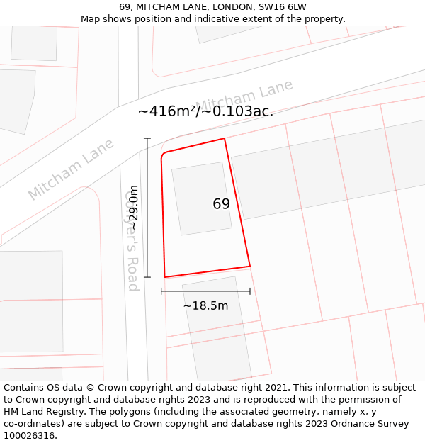 69, MITCHAM LANE, LONDON, SW16 6LW: Plot and title map