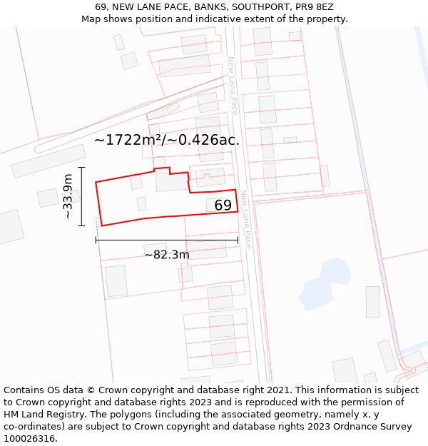 69, NEW LANE PACE, BANKS, SOUTHPORT, PR9 8EZ: Plot and title map