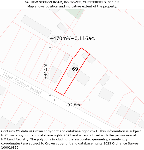 69, NEW STATION ROAD, BOLSOVER, CHESTERFIELD, S44 6JB: Plot and title map