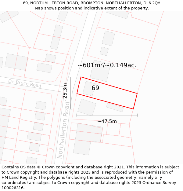 69, NORTHALLERTON ROAD, BROMPTON, NORTHALLERTON, DL6 2QA: Plot and title map