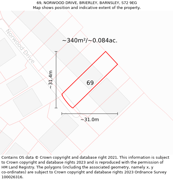 69, NORWOOD DRIVE, BRIERLEY, BARNSLEY, S72 9EG: Plot and title map