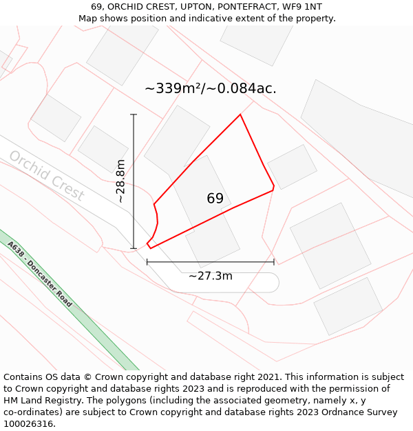 69, ORCHID CREST, UPTON, PONTEFRACT, WF9 1NT: Plot and title map