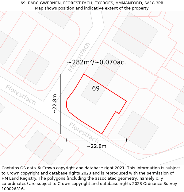 69, PARC GWERNEN, FFOREST FACH, TYCROES, AMMANFORD, SA18 3PR: Plot and title map