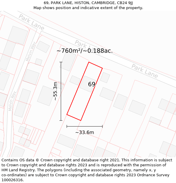 69, PARK LANE, HISTON, CAMBRIDGE, CB24 9JJ: Plot and title map