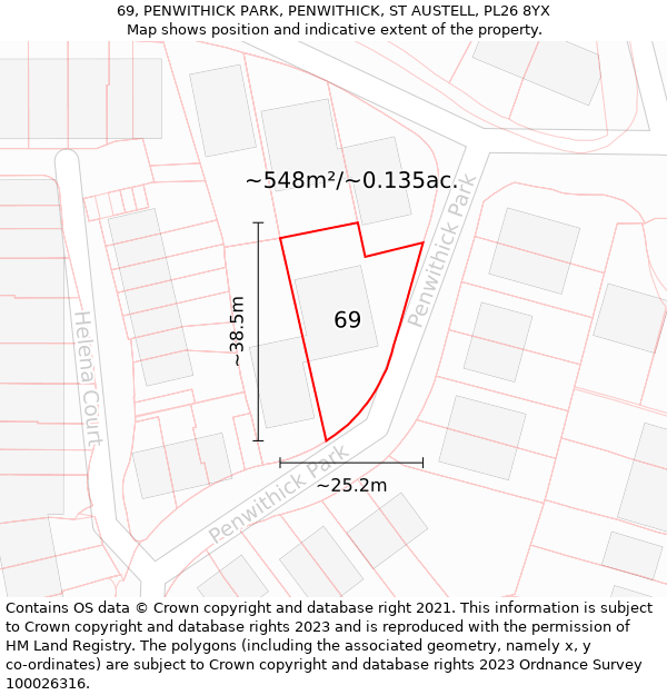 69, PENWITHICK PARK, PENWITHICK, ST AUSTELL, PL26 8YX: Plot and title map