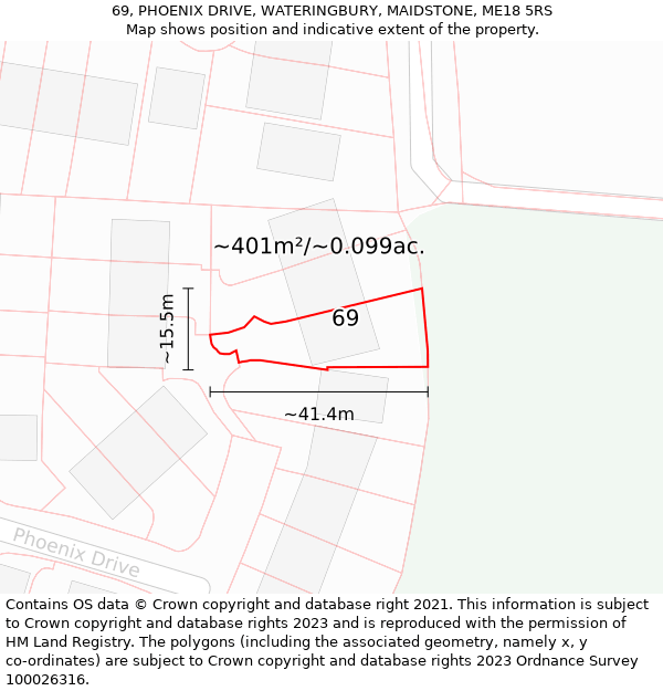 69, PHOENIX DRIVE, WATERINGBURY, MAIDSTONE, ME18 5RS: Plot and title map