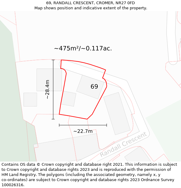 69, RANDALL CRESCENT, CROMER, NR27 0FD: Plot and title map