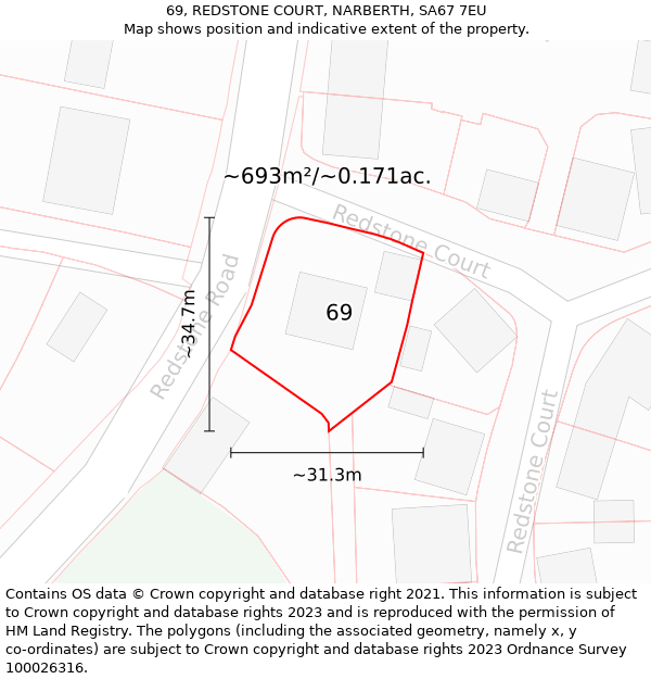 69, REDSTONE COURT, NARBERTH, SA67 7EU: Plot and title map