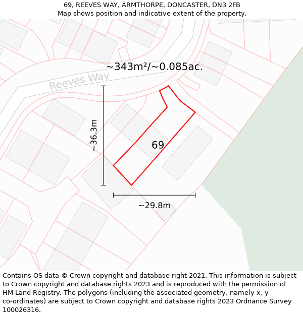 69, REEVES WAY, ARMTHORPE, DONCASTER, DN3 2FB: Plot and title map