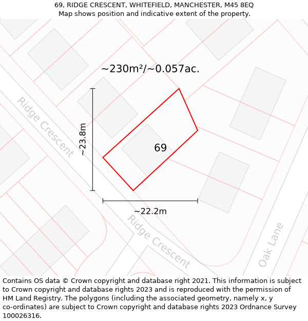 69, RIDGE CRESCENT, WHITEFIELD, MANCHESTER, M45 8EQ: Plot and title map