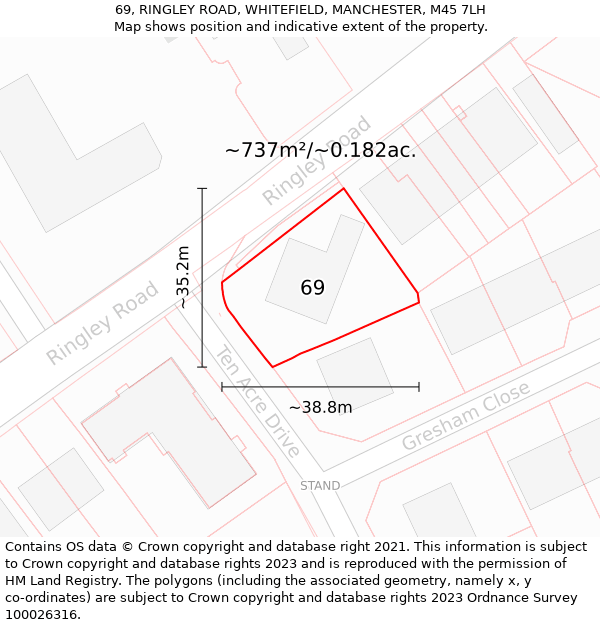 69, RINGLEY ROAD, WHITEFIELD, MANCHESTER, M45 7LH: Plot and title map