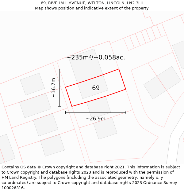69, RIVEHALL AVENUE, WELTON, LINCOLN, LN2 3LH: Plot and title map