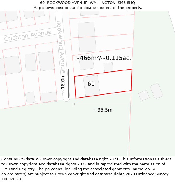 69, ROOKWOOD AVENUE, WALLINGTON, SM6 8HQ: Plot and title map