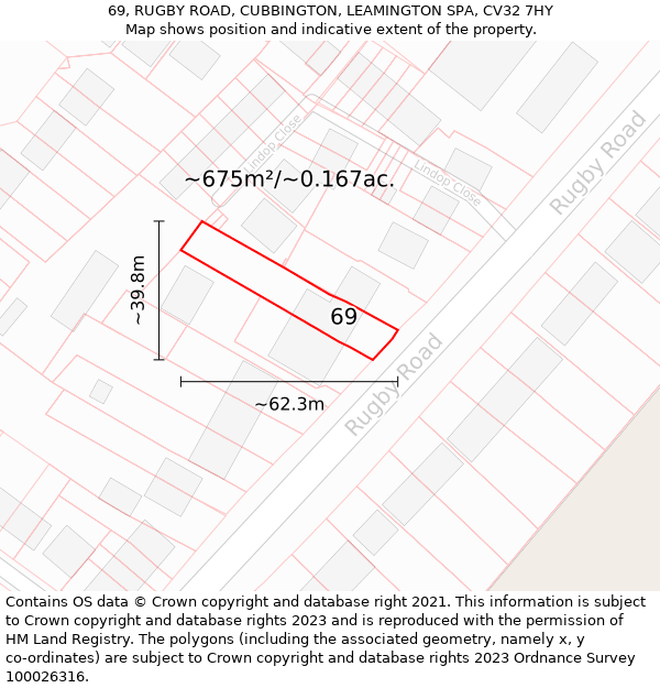 69, RUGBY ROAD, CUBBINGTON, LEAMINGTON SPA, CV32 7HY: Plot and title map