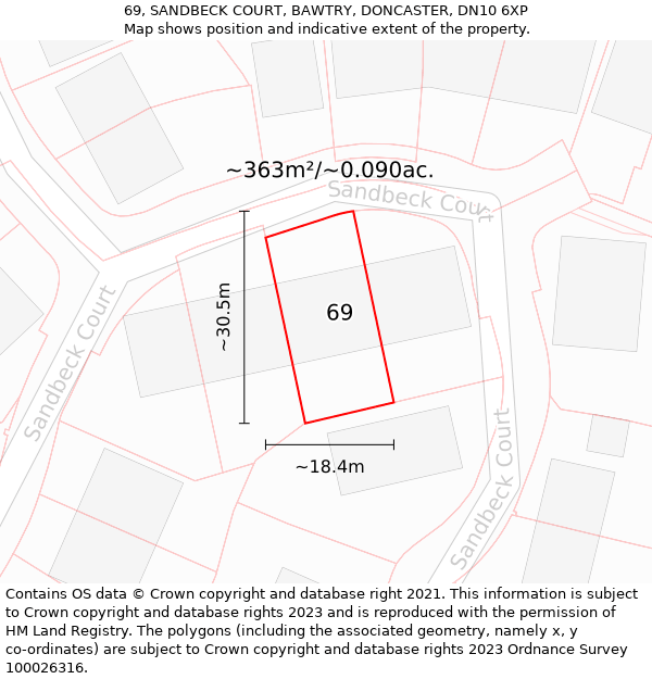 69, SANDBECK COURT, BAWTRY, DONCASTER, DN10 6XP: Plot and title map