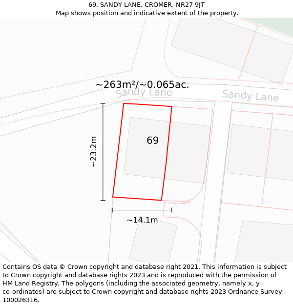 69, SANDY LANE, CROMER, NR27 9JT: Plot and title map