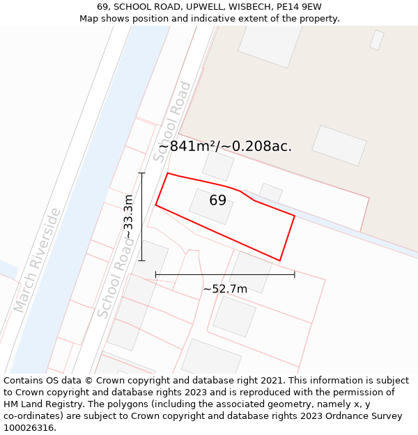 69, SCHOOL ROAD, UPWELL, WISBECH, PE14 9EW: Plot and title map