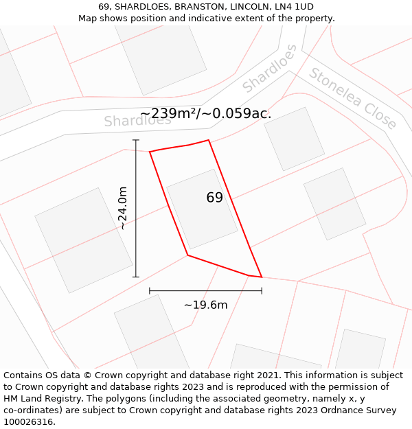 69, SHARDLOES, BRANSTON, LINCOLN, LN4 1UD: Plot and title map