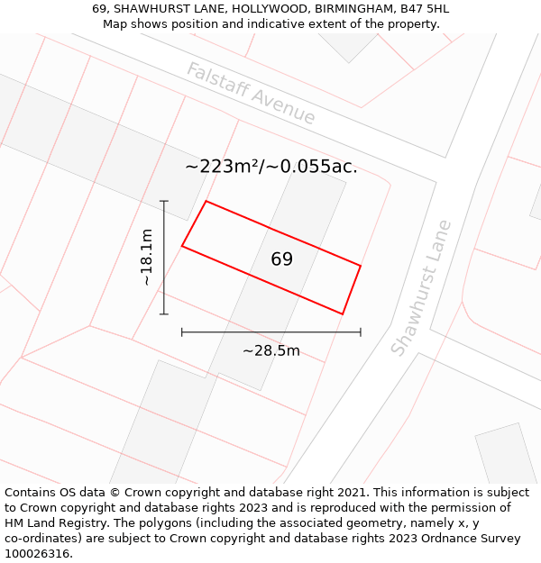 69, SHAWHURST LANE, HOLLYWOOD, BIRMINGHAM, B47 5HL: Plot and title map