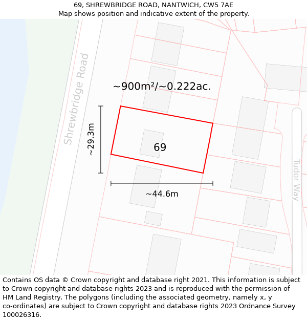 69, SHREWBRIDGE ROAD, NANTWICH, CW5 7AE: Plot and title map