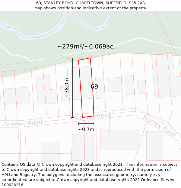 69, STANLEY ROAD, CHAPELTOWN, SHEFFIELD, S35 2XS: Plot and title map