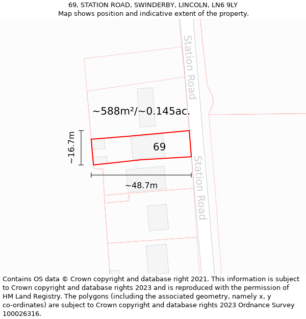 69, STATION ROAD, SWINDERBY, LINCOLN, LN6 9LY: Plot and title map