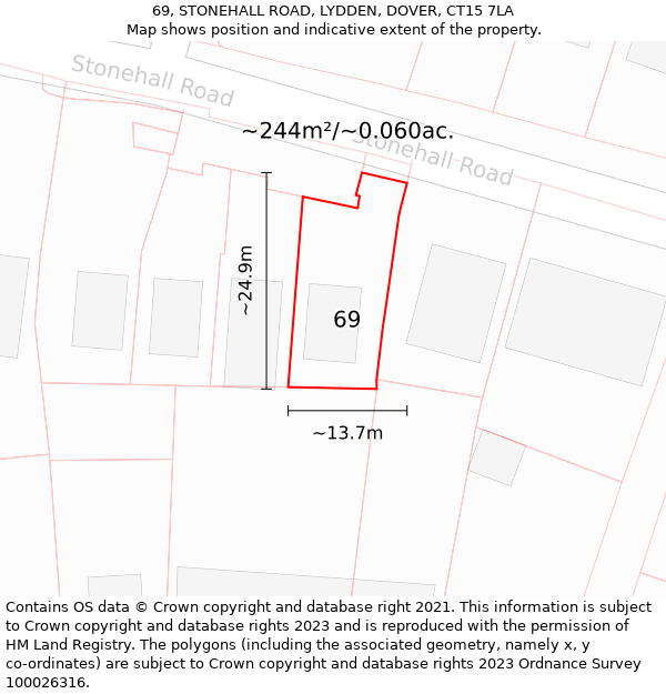 69, STONEHALL ROAD, LYDDEN, DOVER, CT15 7LA: Plot and title map