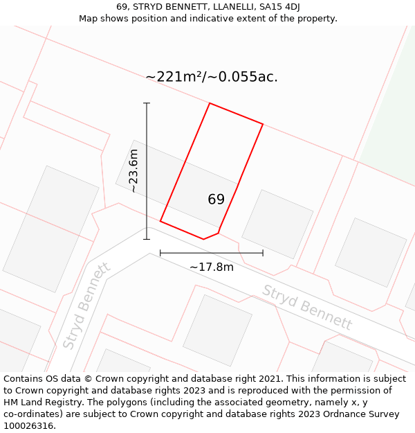 69, STRYD BENNETT, LLANELLI, SA15 4DJ: Plot and title map