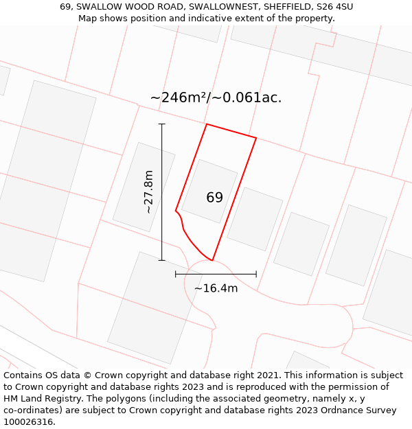 69, SWALLOW WOOD ROAD, SWALLOWNEST, SHEFFIELD, S26 4SU: Plot and title map