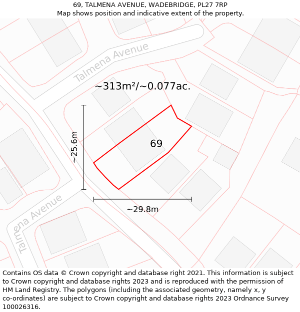 69, TALMENA AVENUE, WADEBRIDGE, PL27 7RP: Plot and title map