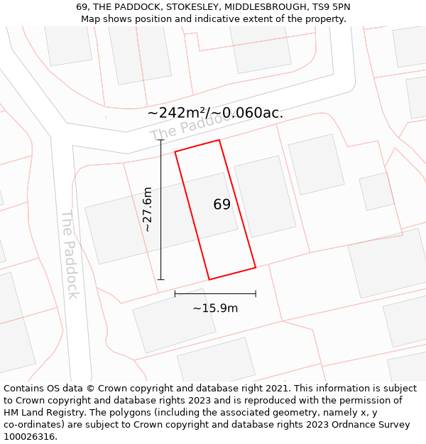 69, THE PADDOCK, STOKESLEY, MIDDLESBROUGH, TS9 5PN: Plot and title map