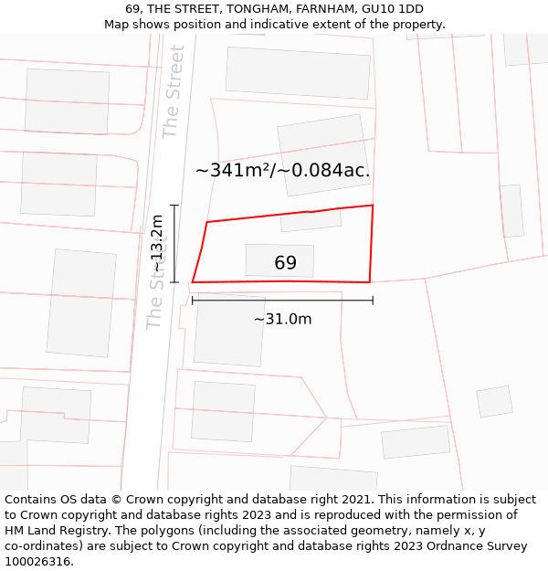 69, THE STREET, TONGHAM, FARNHAM, GU10 1DD: Plot and title map