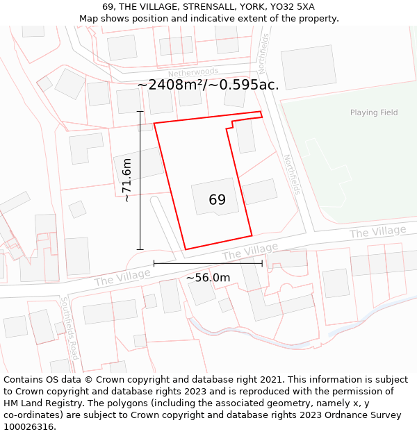 69, THE VILLAGE, STRENSALL, YORK, YO32 5XA: Plot and title map