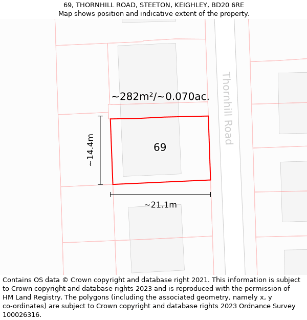 69, THORNHILL ROAD, STEETON, KEIGHLEY, BD20 6RE: Plot and title map
