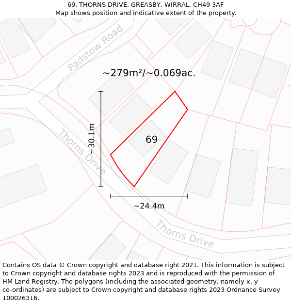 69, THORNS DRIVE, GREASBY, WIRRAL, CH49 3AF: Plot and title map