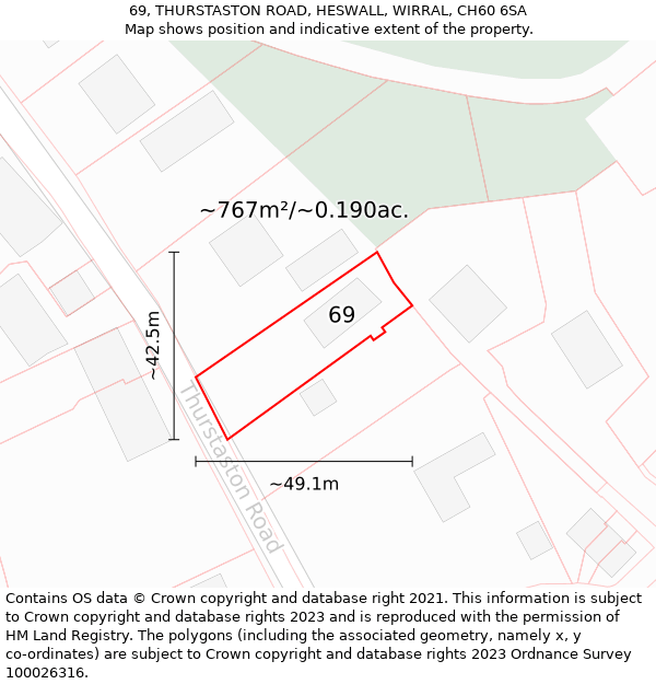 69, THURSTASTON ROAD, HESWALL, WIRRAL, CH60 6SA: Plot and title map