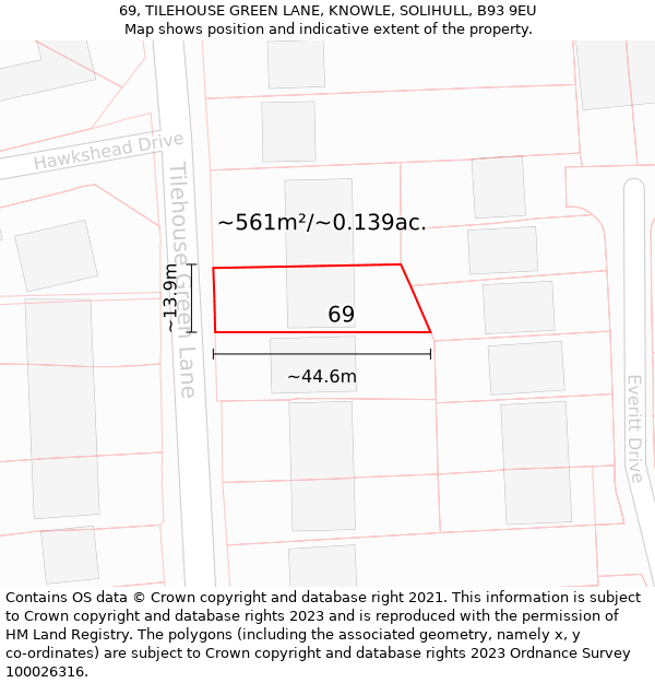 69, TILEHOUSE GREEN LANE, KNOWLE, SOLIHULL, B93 9EU: Plot and title map