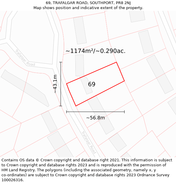 69, TRAFALGAR ROAD, SOUTHPORT, PR8 2NJ: Plot and title map