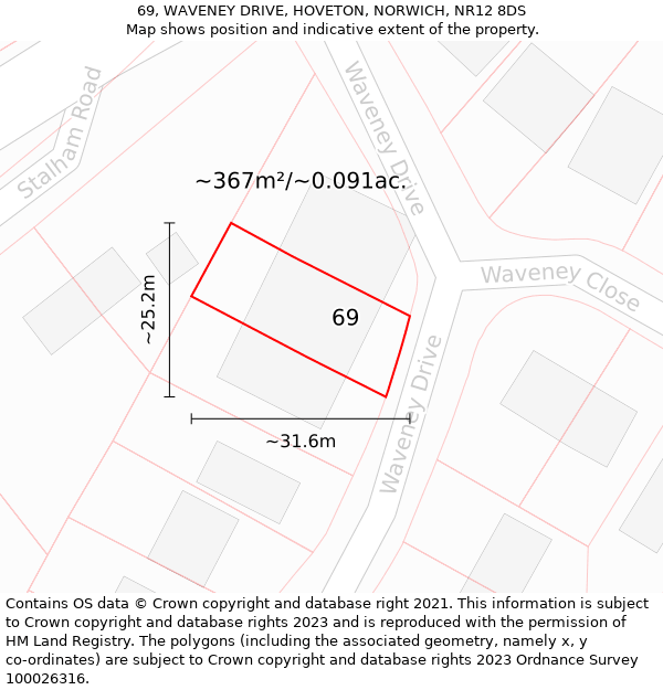 69, WAVENEY DRIVE, HOVETON, NORWICH, NR12 8DS: Plot and title map