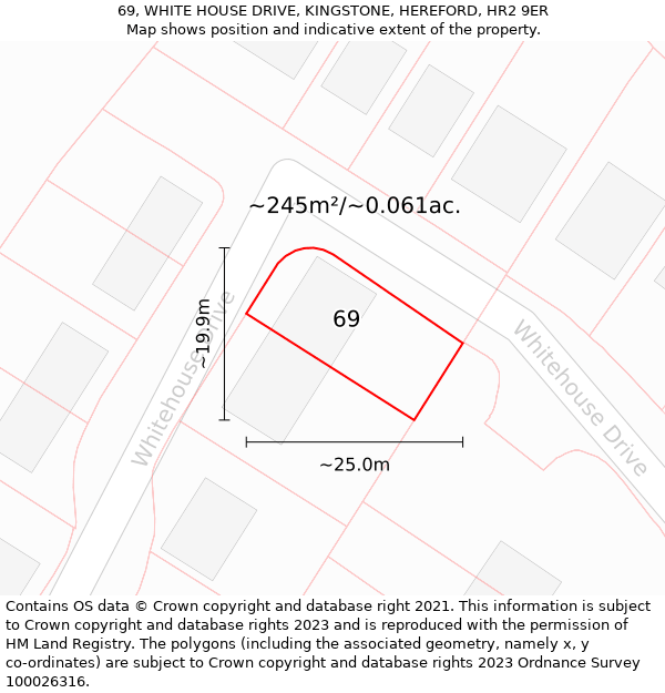 69, WHITE HOUSE DRIVE, KINGSTONE, HEREFORD, HR2 9ER: Plot and title map